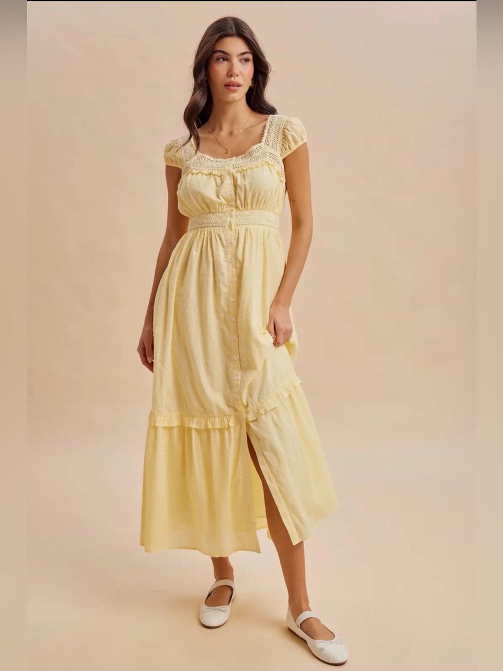 In Loom by Urban Outfitters NWT Yellow Cotton boho lace button down maxi dress